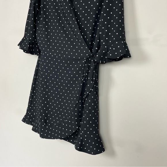 LOFT WRAP POLKA DOT MINI DRESS ROMPER WITH SLEEVES BLACK AND WHITE SIZE 2 - Picture 6 of 16